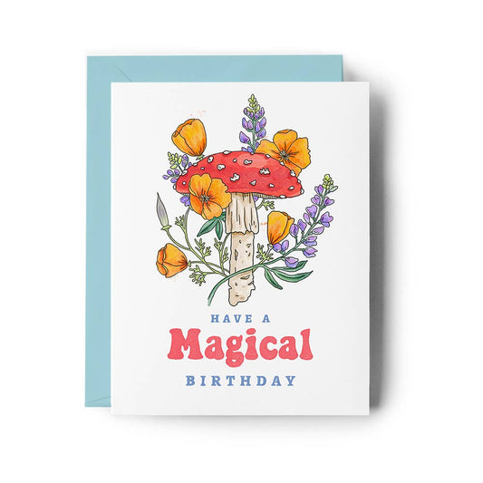 Brenna Daugherty Illustration - Mushroom California Poppies Birthday Card