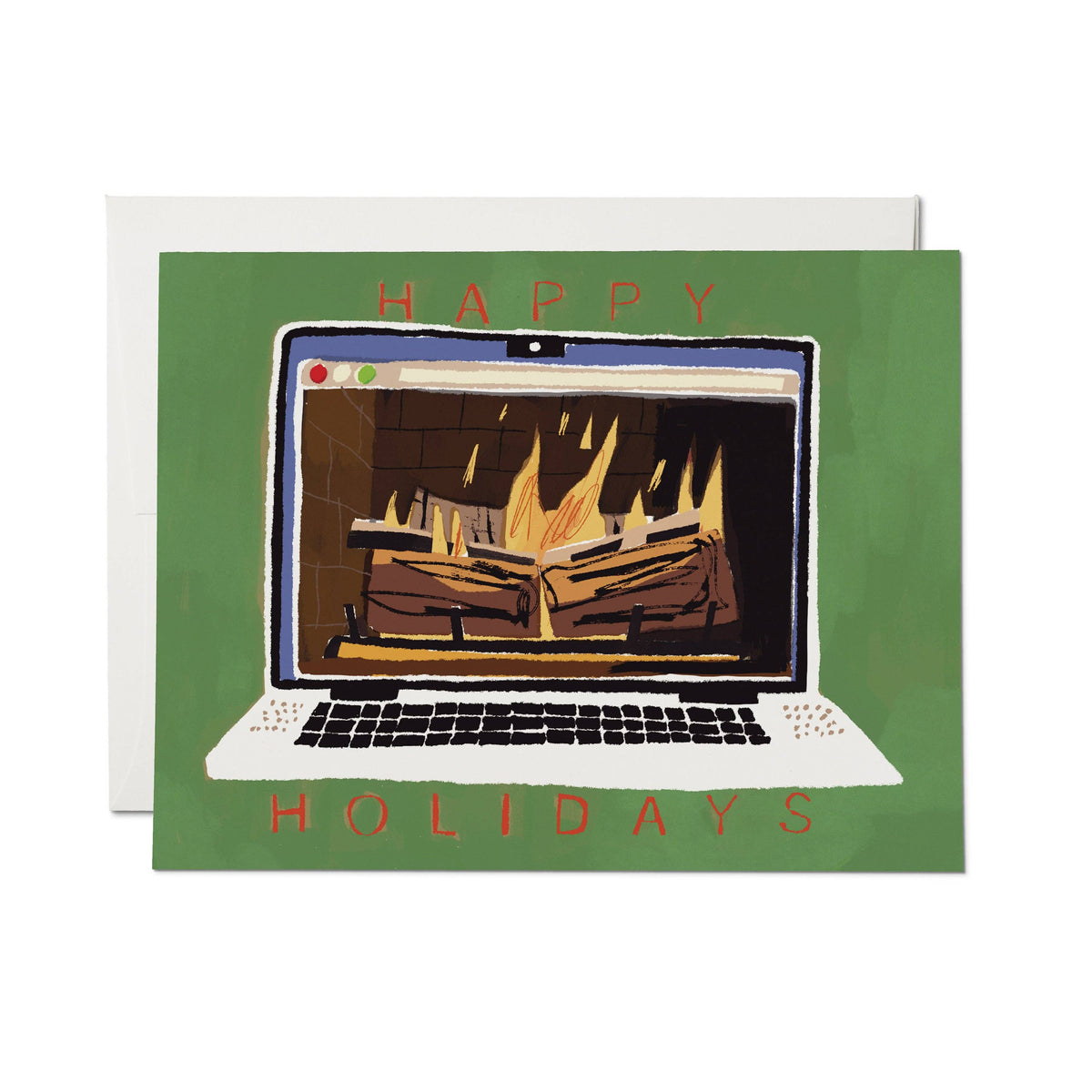Red Cap Cards - Fireplace Glow greeting card: Single