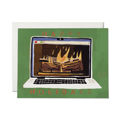 Red Cap Cards - Fireplace Glow greeting card: Single