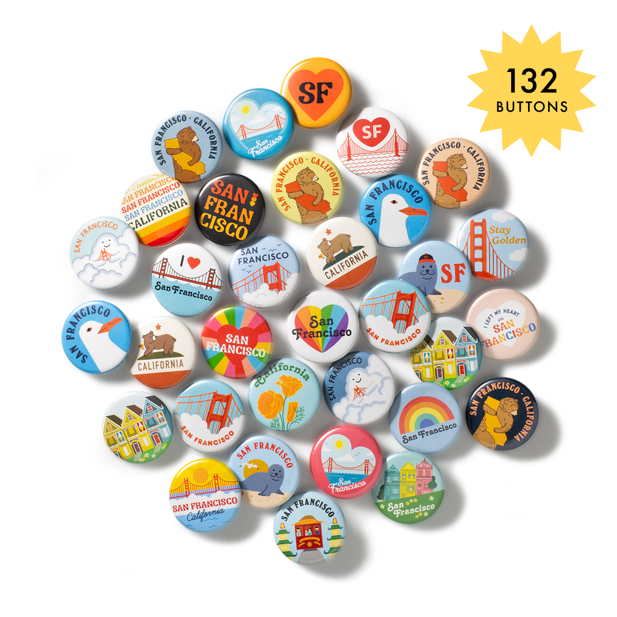 Seltzer Goods - SF Button (Assorted)- QTY 1 -  IN STORE ONLY