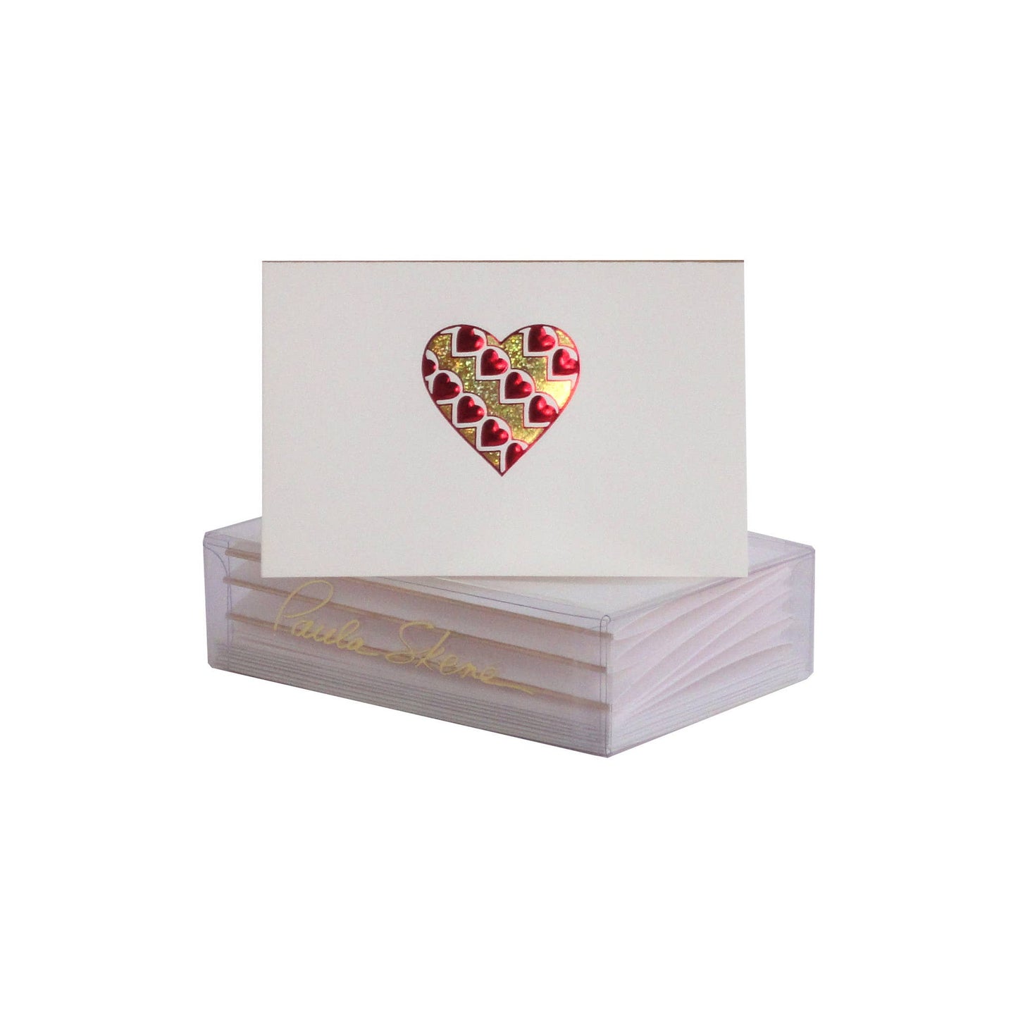 PAULA SKENE DESIGNS - Heart of Hearts in Red and Gold Enclosure Card: Boxed Set (6 Cards & Envelopes)