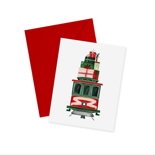 doodles.ink. - Cable Car With Gifts - Holiday - Notecard