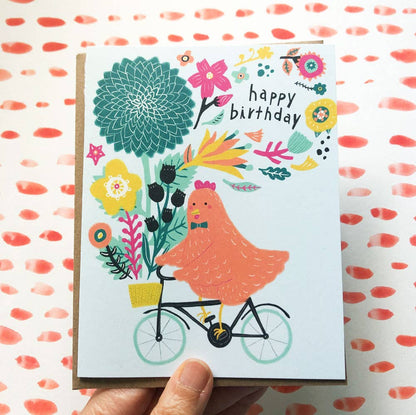 Honeyberry Studios - Chicken on Bicycle Birthday Greeting Card