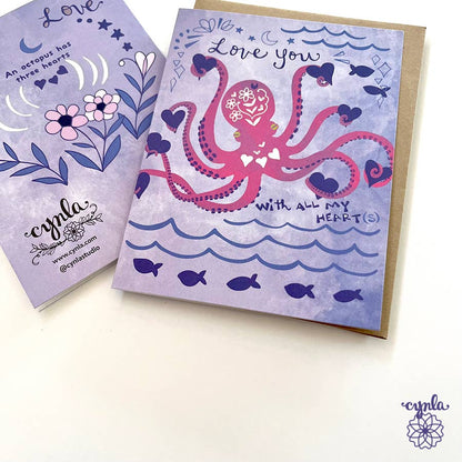 Cynla - Octopus Hearts Greeting card - love heart animal cards ocean