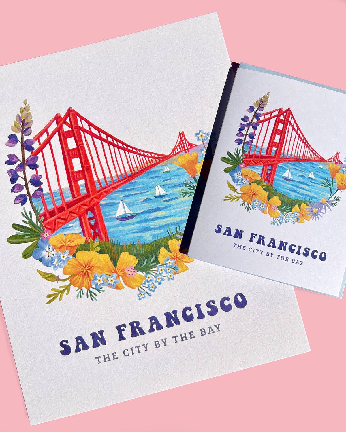 Brenna Daugherty Illustration - Golden Gate Bridge & Wildflowers Card