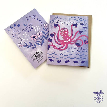 Cynla - Octopus Hearts Greeting card - love heart animal cards ocean