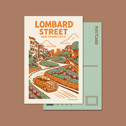 By Aleisha - San Francisco Lombard Street Retro Postcard