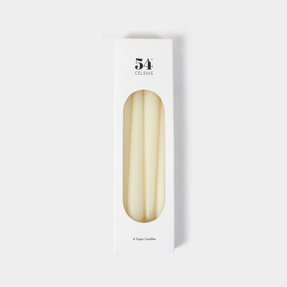 54 Celsius - Taper Candles (4 Pack) - 10" Tall, 8 Hr Burn, Cream
