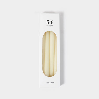 54 Celsius - Taper Candles (4 Pack) - 10" Tall, 8 Hr Burn, Cream