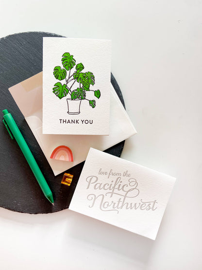 Steel Petal Press - Monstera Thanks - Letterpress Thank You Greeting Card: Single card