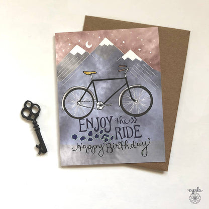 Cynla - Bicycle Greeting Card -bicycles mountains birthday card bike