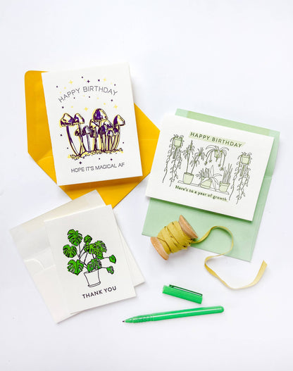Steel Petal Press - Monstera Thanks - Letterpress Thank You Greeting Card: Single card
