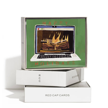 Red Cap Cards - Fireplace Glow greeting card: Single