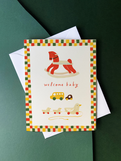 Karen Schipper - Wooden Toy Baby Card – Sweet Welcome Baby Card