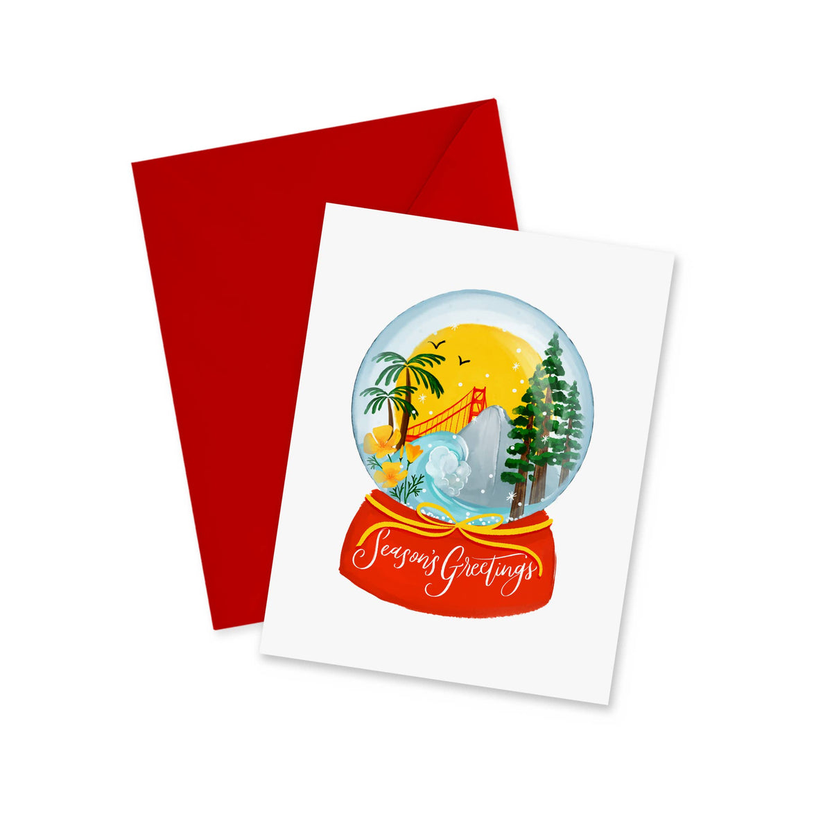 doodles.ink. - Season's Greetings - California Holiday Snow Globe Notecard