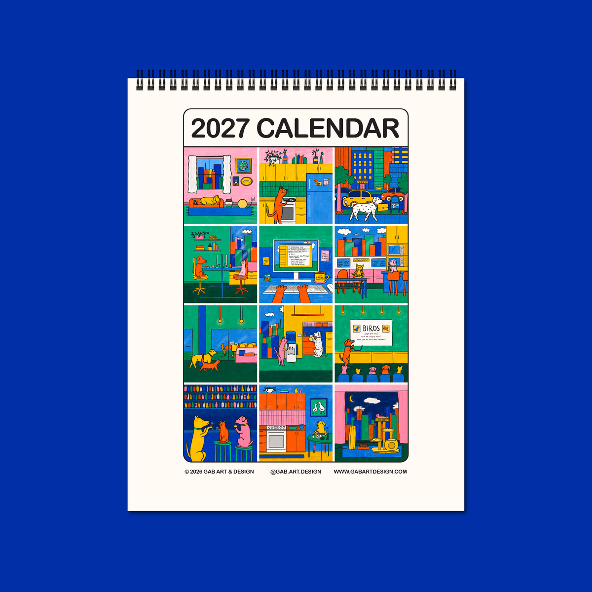 Gab Art & Design - 2027 illustrated wall calendar: a day in the life of corporate cats + dogs
