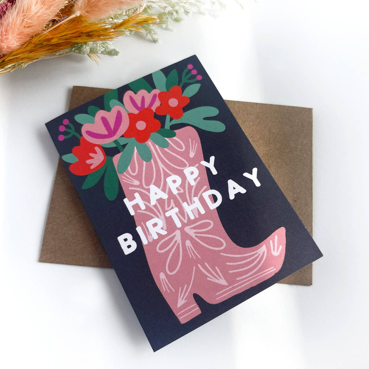 Paper Parasol Press - Cowgirl Boot Florals Birthday Western Chic Mini Card