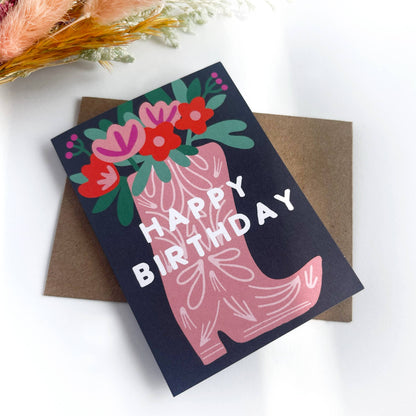 Paper Parasol Press - Cowgirl Boot Florals Birthday Western Chic Mini Card