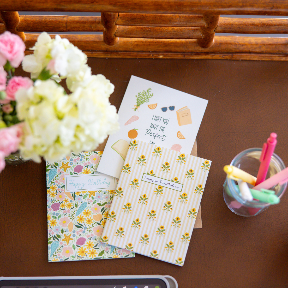 Oak Shore Collective LLC - Birthday Card | Sunflowers + Butter Yellow Stripes