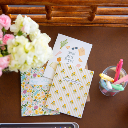 Oak Shore Collective LLC - Birthday Card | Sunflowers + Butter Yellow Stripes