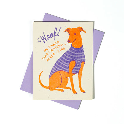 Bromstad Printing Co. - Woof! Dog Years Birthday - Risograph Card