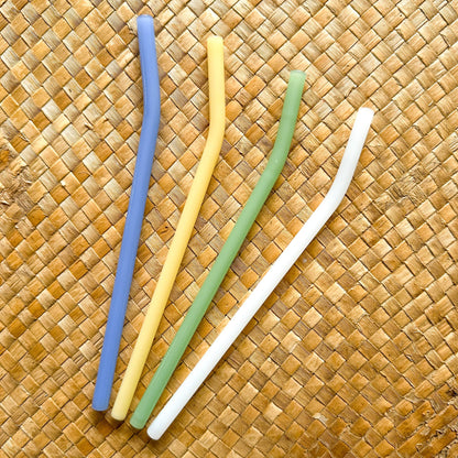 Oak Shore - 8" Tinted Bent Glass Straw: Teal (Dark Green)