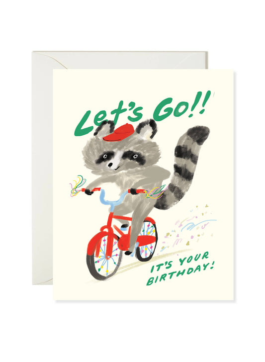 Karen Schipper - Let's Go Raccoon - Funny Raccoon Birthday Card