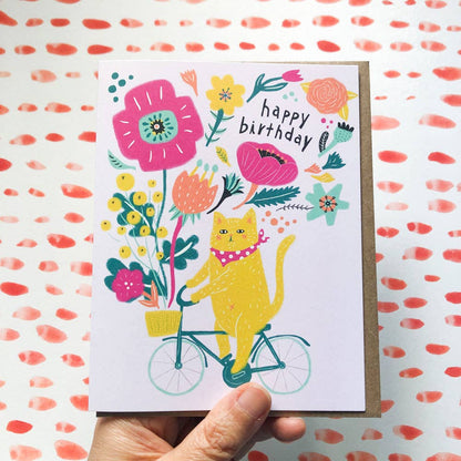 Honeyberry Studios - Cat on Bicycle Birthday Greeting Card