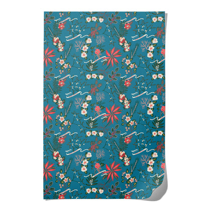 Red Cap Cards - Blue Poinsettia holiday wrapping paper: Rolls of 3 sheets