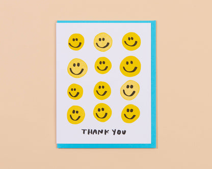 And Here We Are - Letterpress Thank You Card—Smiley Thanks (Colorful, Cute)