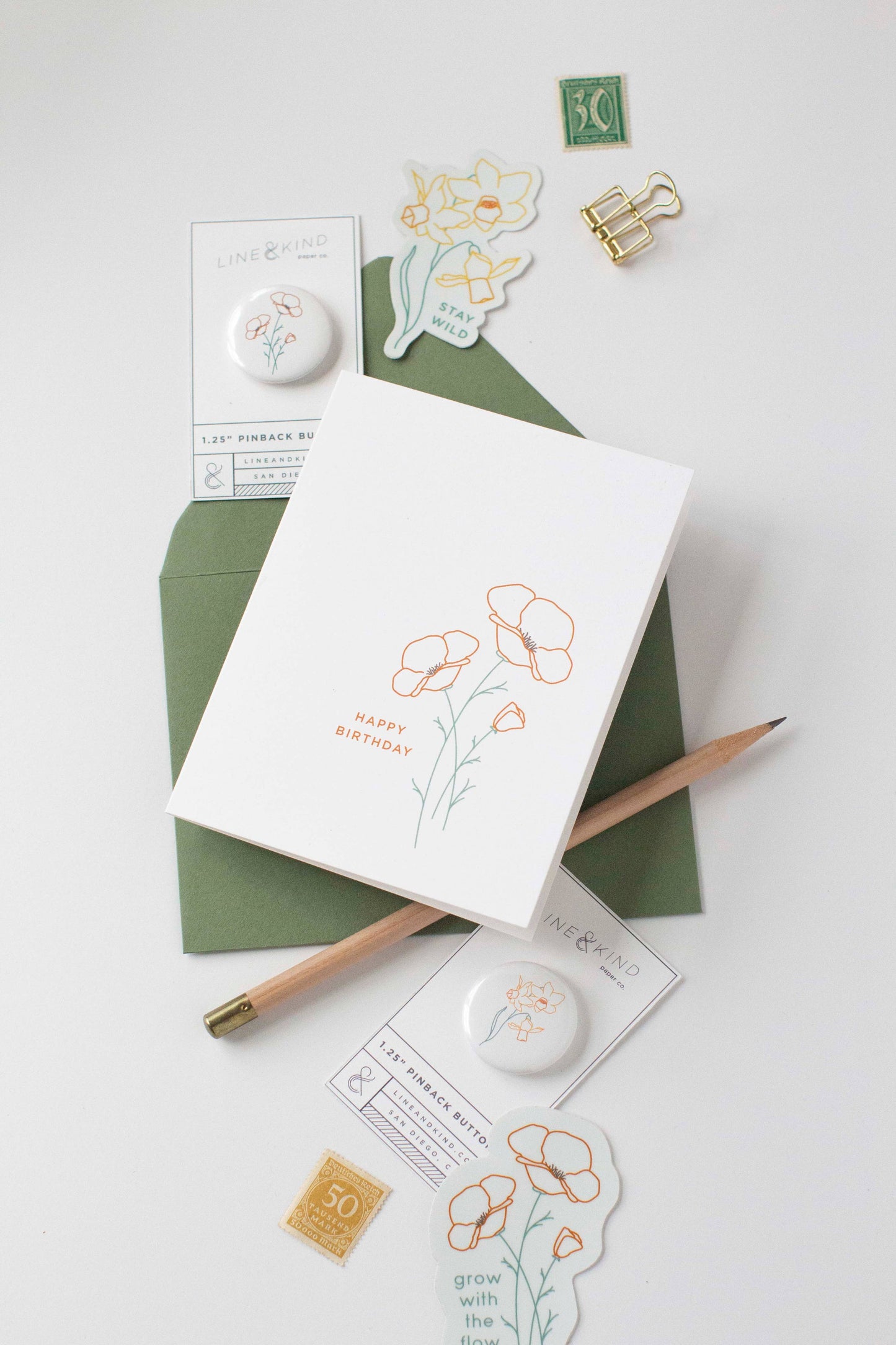 Line & Kind Paper - Birthday - California Poppies Flower