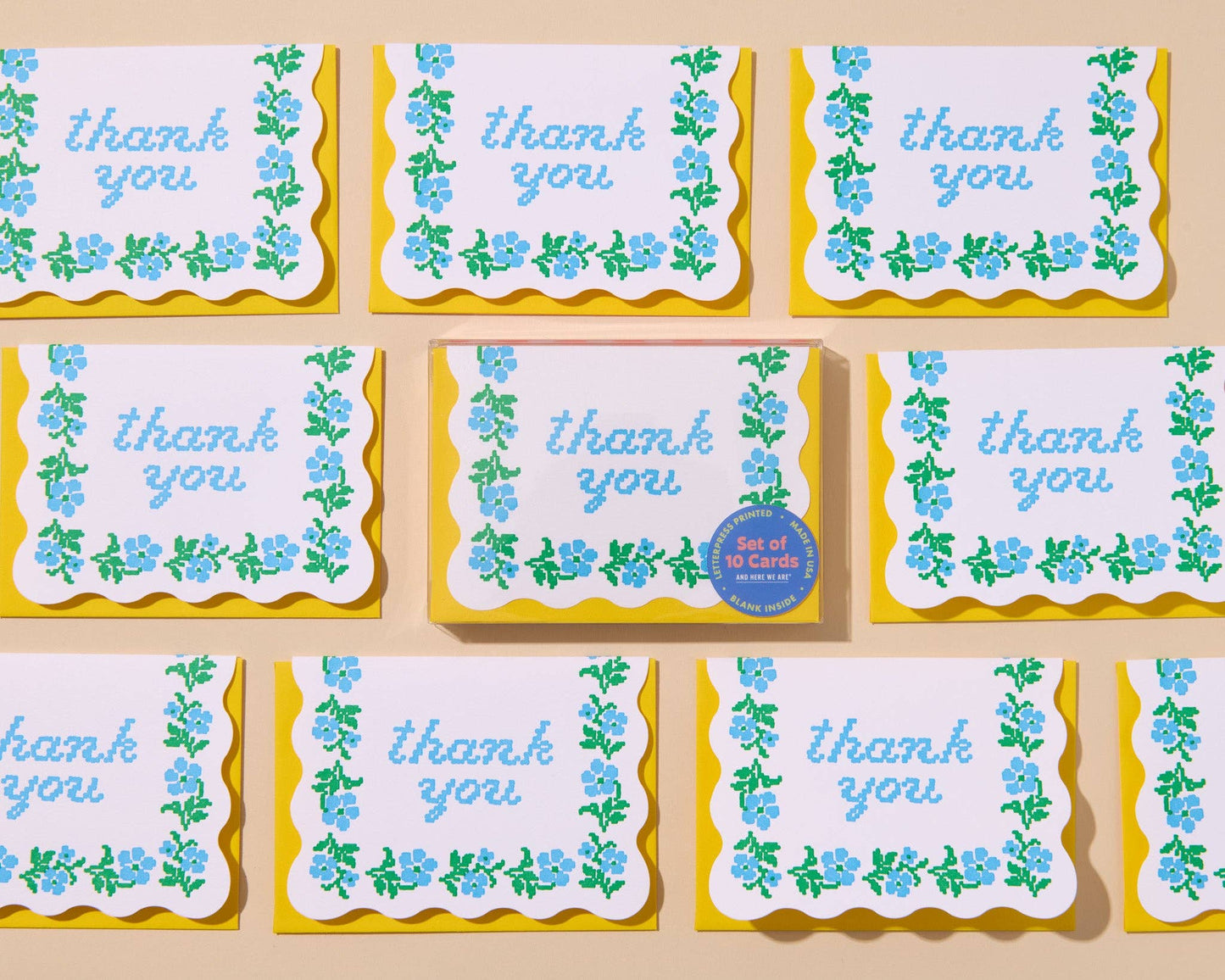 And Here We Are - Letterpress Thank You Notecards—Floral Crossstitch