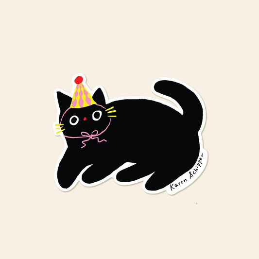 Karen Schipper - Party Cat Sticker – Cute Cat Birthday Vinyl Sticker