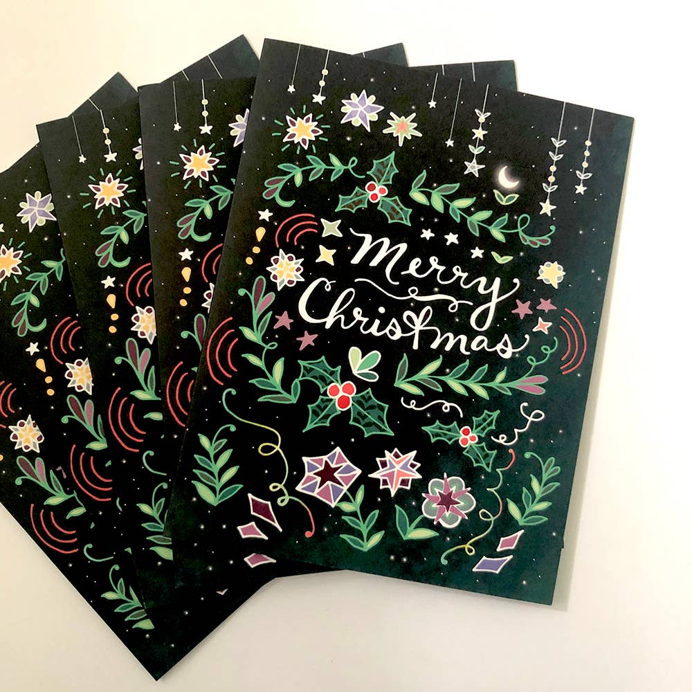 Cynla - BOX of 8 Merry Christmas Card -  holiday cards, holly xmas