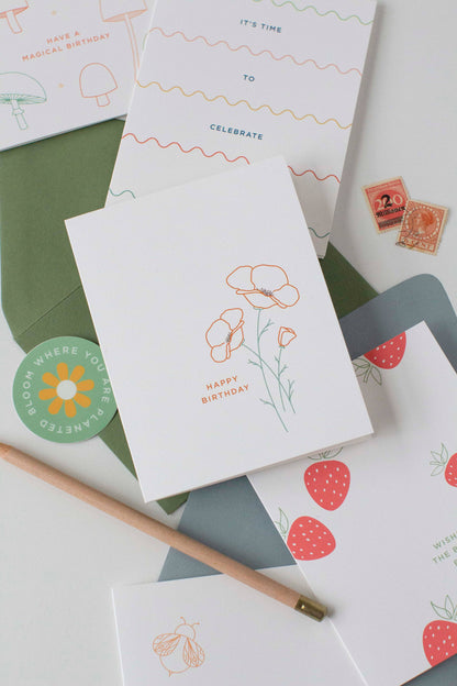 Line & Kind Paper - Birthday - California Poppies Flower