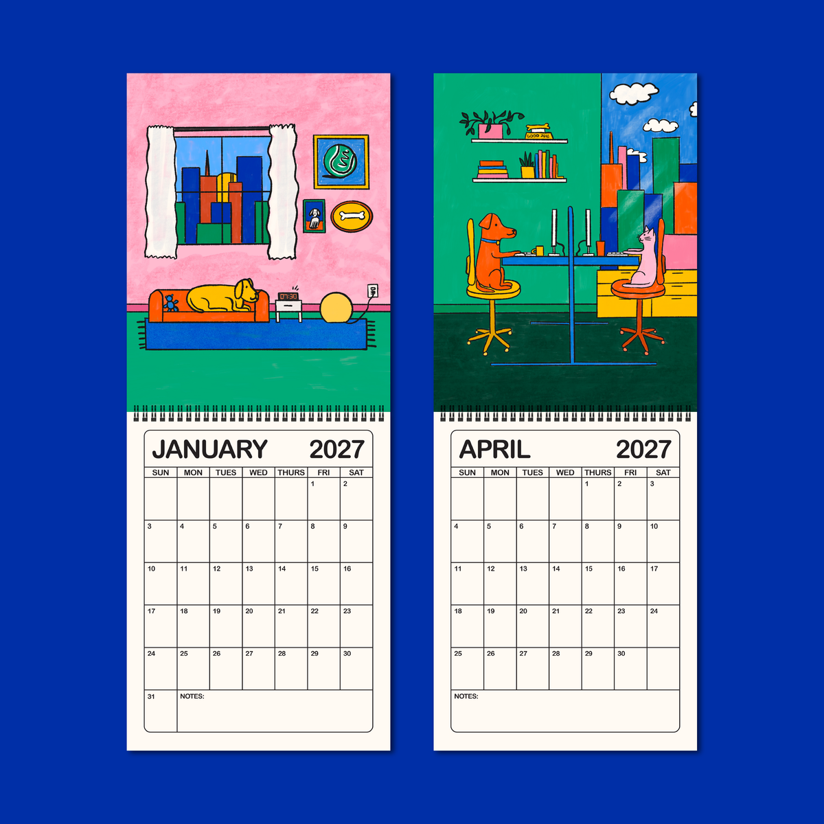 Gab Art & Design - 2027 illustrated wall calendar: a day in the life of corporate cats + dogs