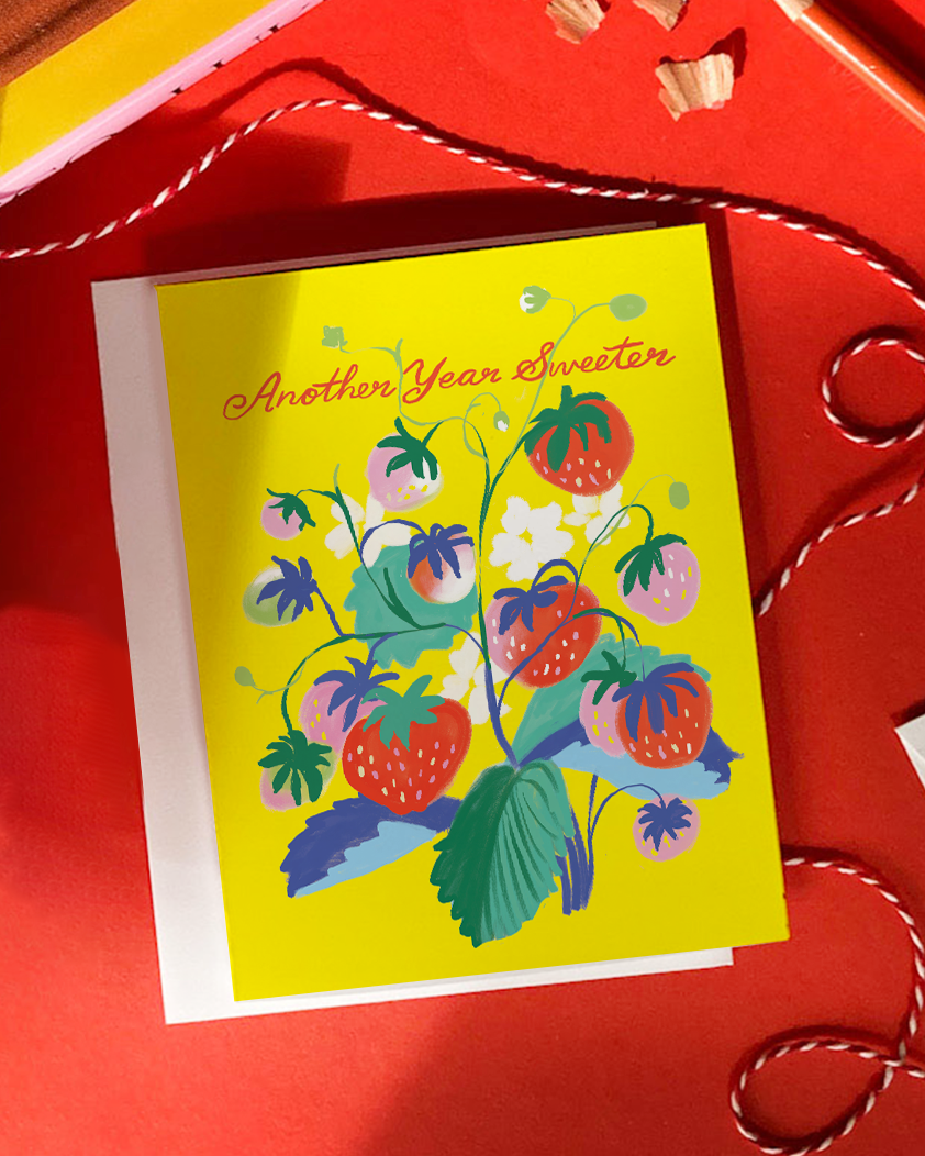 Karen Schipper - Strawberry Birthday - Whimsical Strawberry Birthday Card