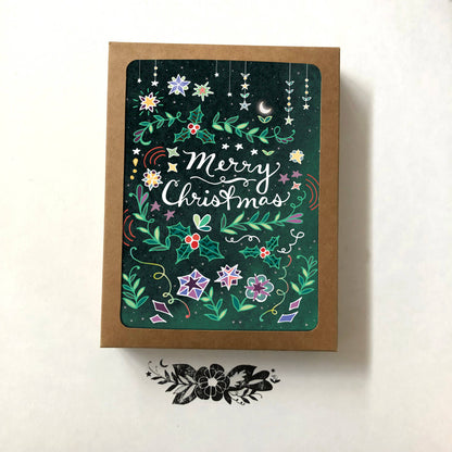 Cynla - BOX of 8 Merry Christmas Card -  holiday cards, holly xmas