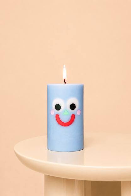 54 Celsius - Moodz™ -  Happy Pillar Face Candle, Blue, 50h