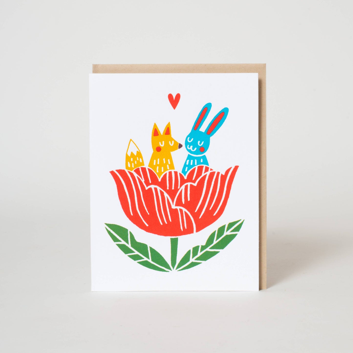 Fugu Fugu - Fox & Bunny Tulip Love Greeting Card