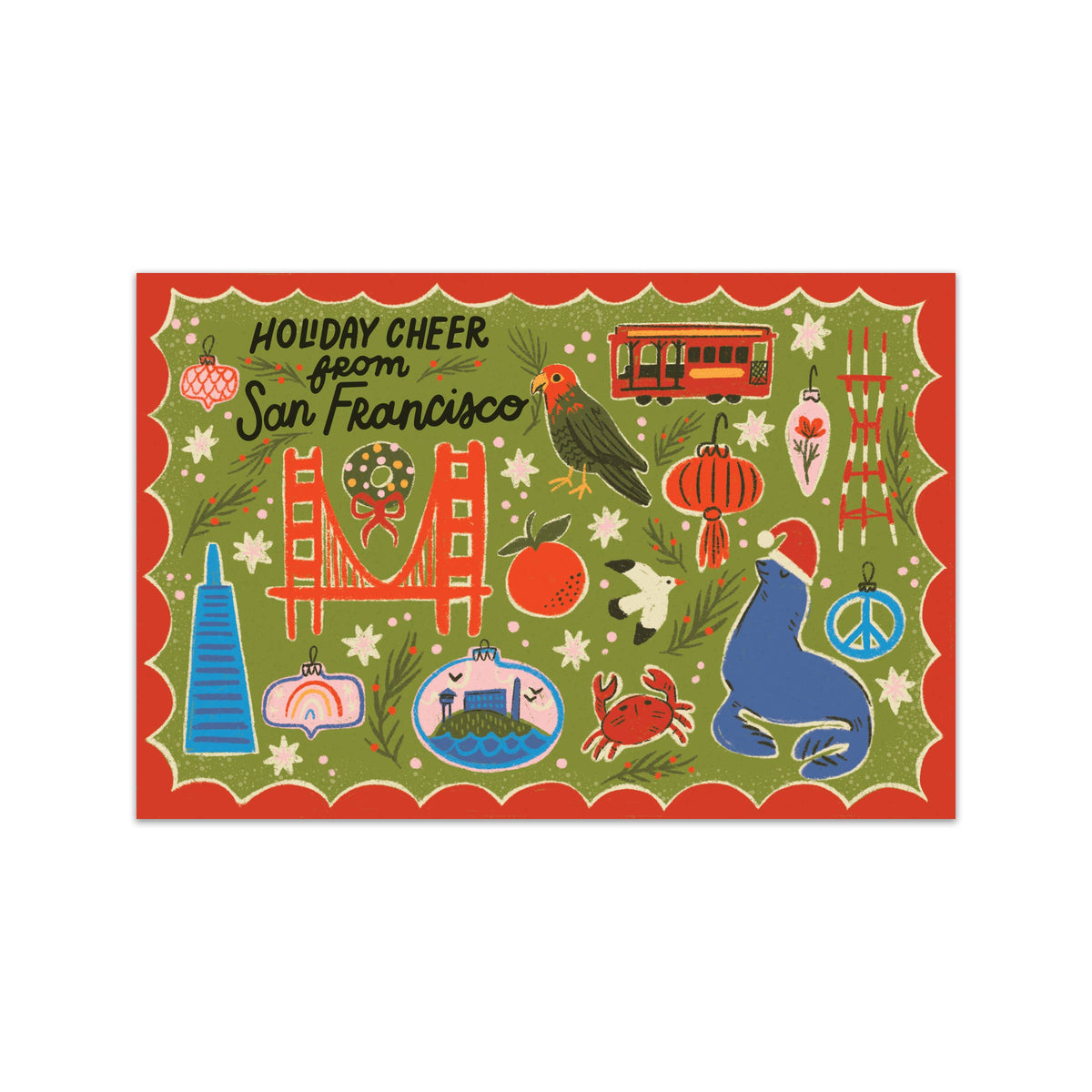 Paper Parasol Press - San Francisco Holiday Festive Illustrated Postcard