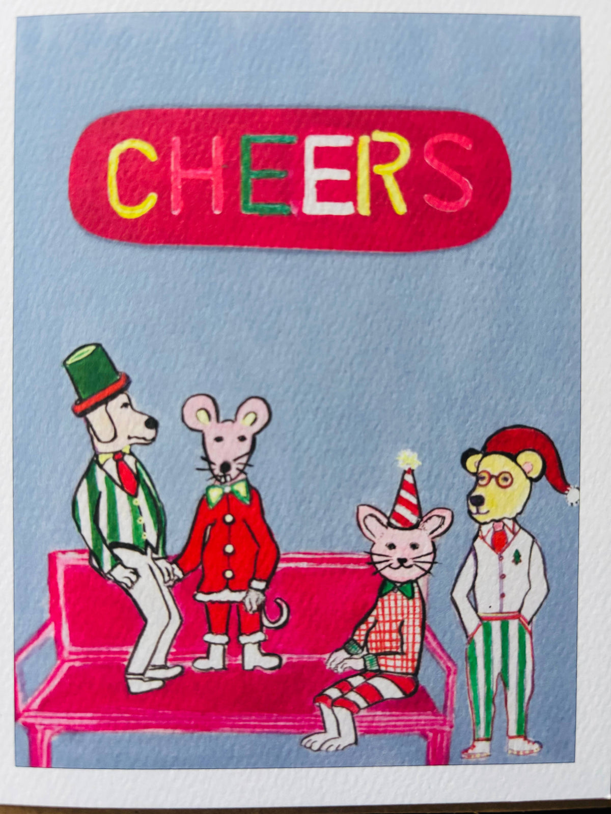 Bernie Street Studios - CHEERS vivid happy stylish dog cat Christmas holiday card