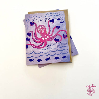 Cynla - Octopus Hearts Greeting card - love heart animal cards ocean