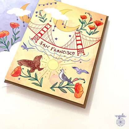 Cynla - San Francisco Moon Bridge greeting card Golden Gate Bridge