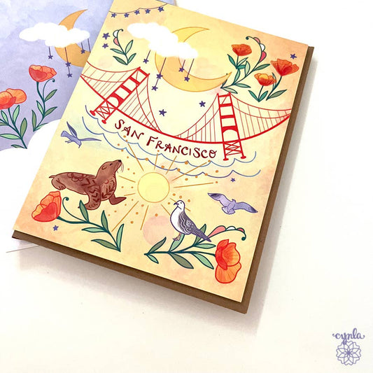 Cynla - San Francisco Moon Bridge greeting card Golden Gate Bridge