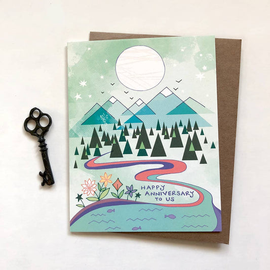 Cynla - Anniversary Card - mountains, river, happy anniversary to us