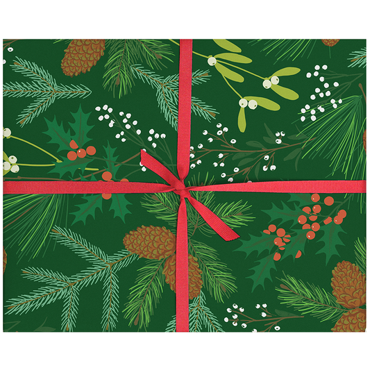 Smudge Ink - Pine Cones & Winter Berries Gift Wrap: 3 Sheets per Roll