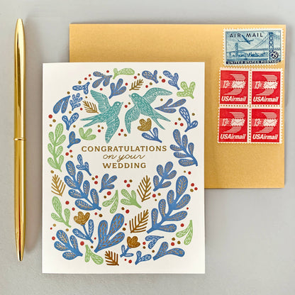 Paper Parasol Press - Bird Wedding Congratulations Card with Gold Foil