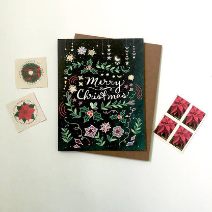 Cynla - BOX of 8 Merry Christmas Card -  holiday cards, holly xmas