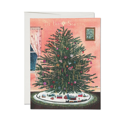 Red Cap Cards - Tinsel Tree holiday greeting card: Single